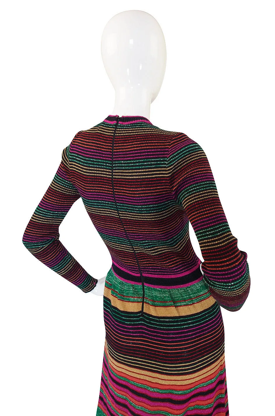 1970s Multi Color Striped Metallic Knit Maxi Dress