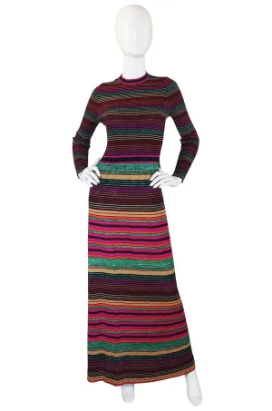 1970s Multi Color Striped Metallic Knit Maxi Dress