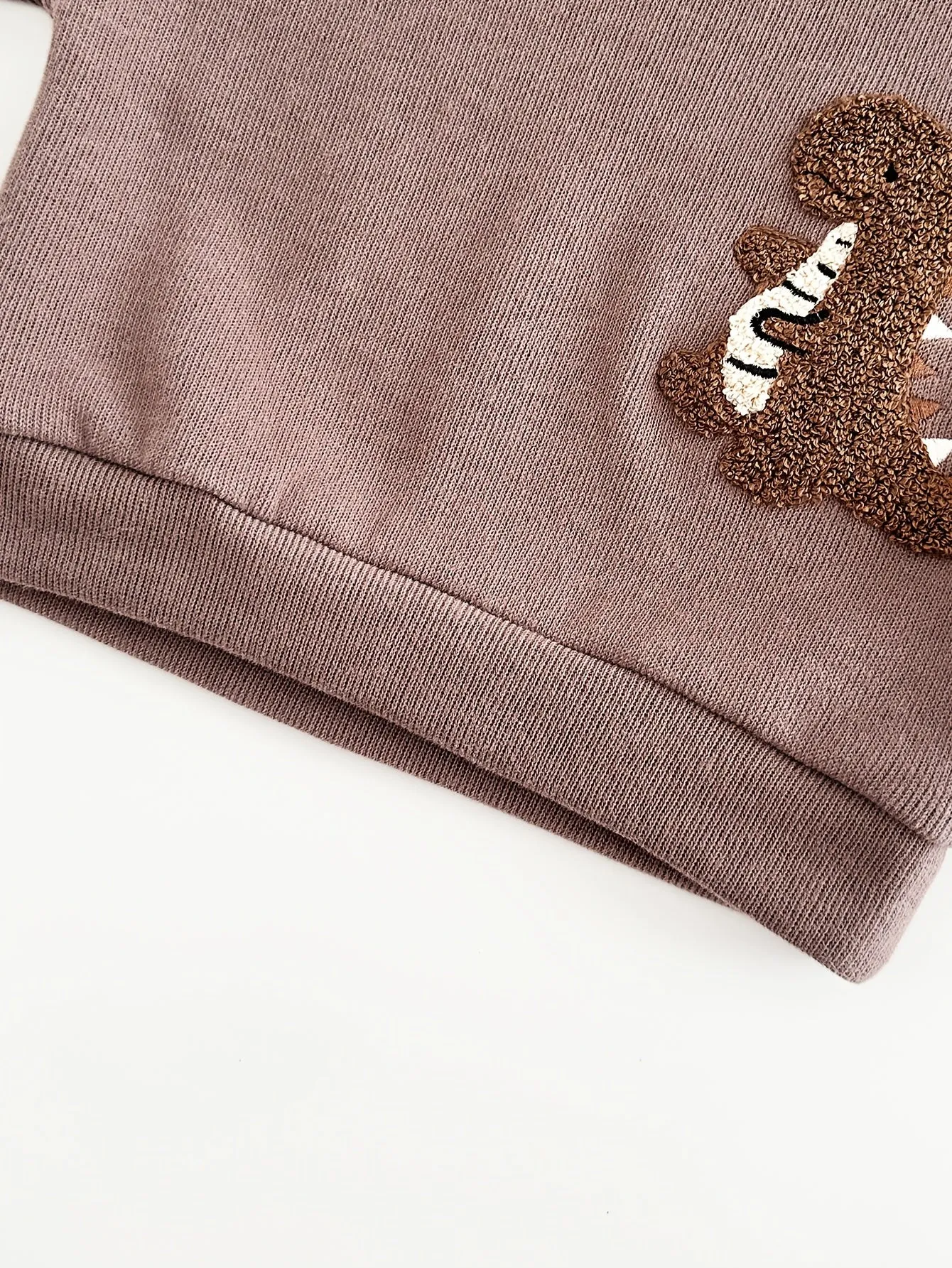 2pcs FMPDC Baby Boy Dinosaur Embroidery Outfit - Cute Brown Long Sleeve Sweatshirt & Striped Pants Set, 100% Polyester, Machine Washable for Spring/Fall.