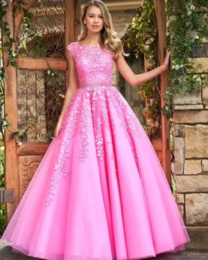 A Line Lace Prom Dresses UK 2025 with Beaded Belt Long Jewel Evening Dress