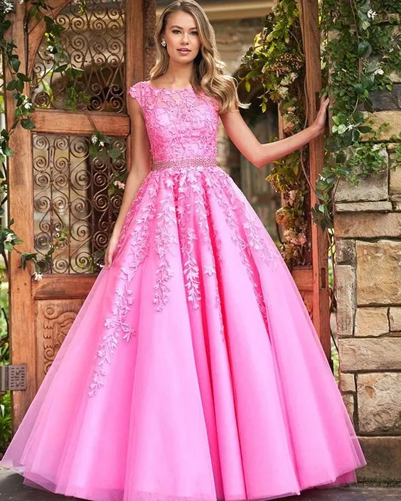 A Line Lace Prom Dresses UK 2025 with Beaded Belt Long Jewel Evening Dress