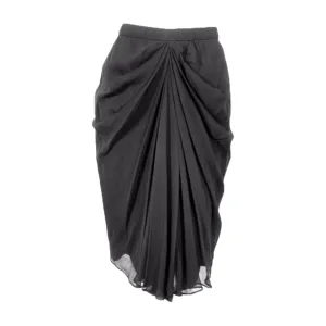 ADOLFO Black Silk Chiffon Skirt with Gathered Front