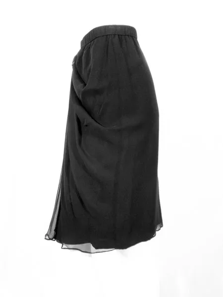 ADOLFO Black Silk Chiffon Skirt with Gathered Front