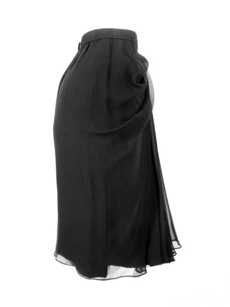ADOLFO Black Silk Chiffon Skirt with Gathered Front