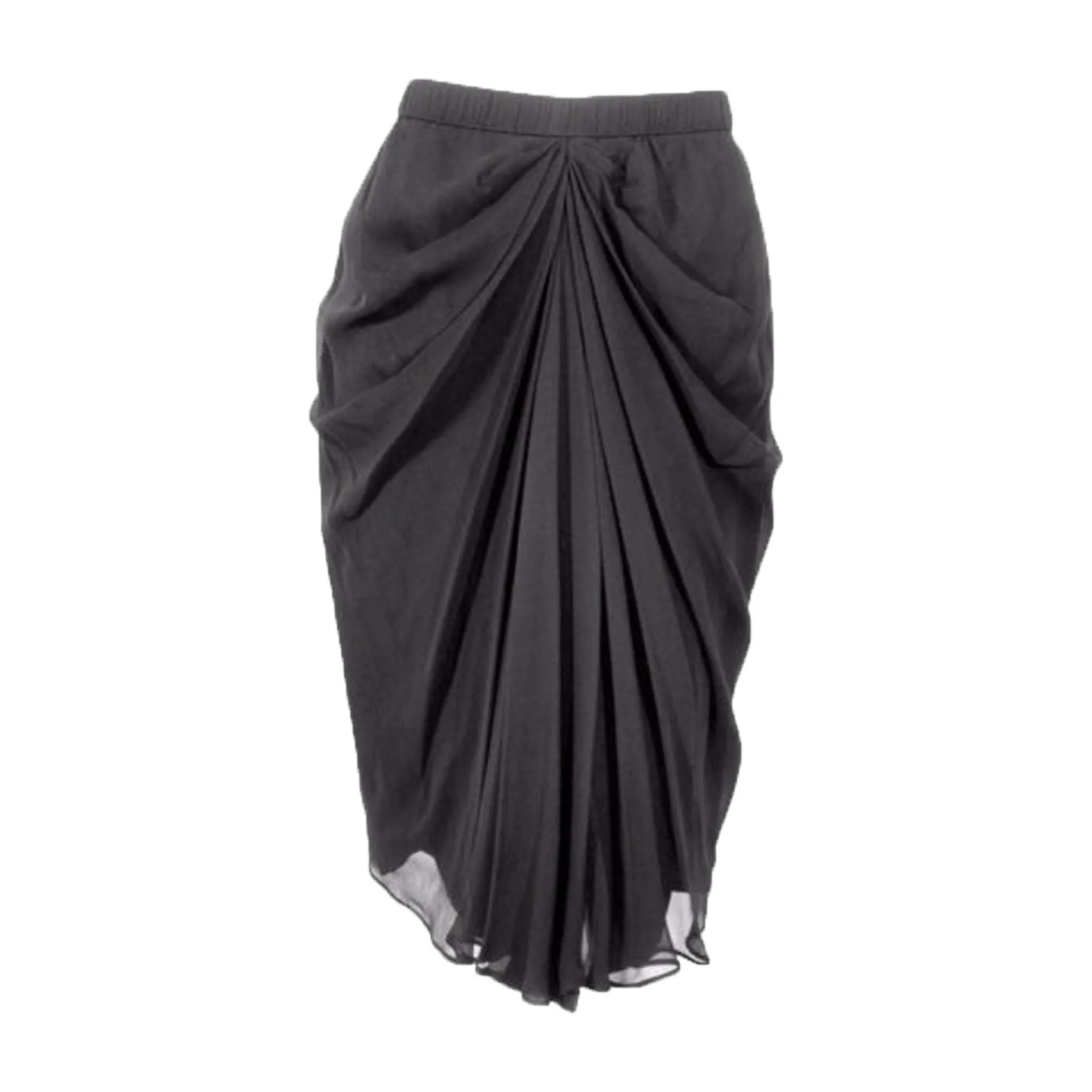 ADOLFO Black Silk Chiffon Skirt with Gathered Front