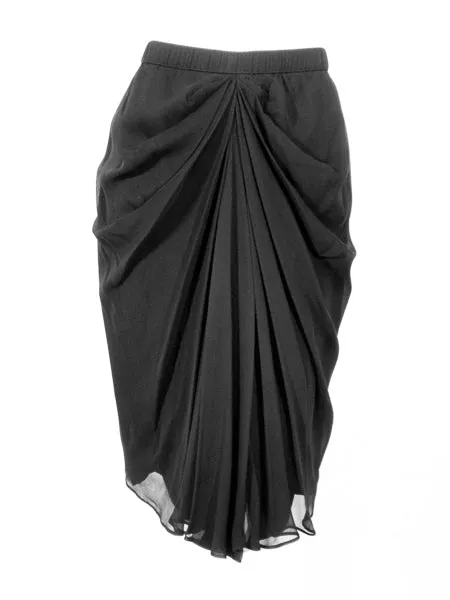 ADOLFO Black Silk Chiffon Skirt with Gathered Front
