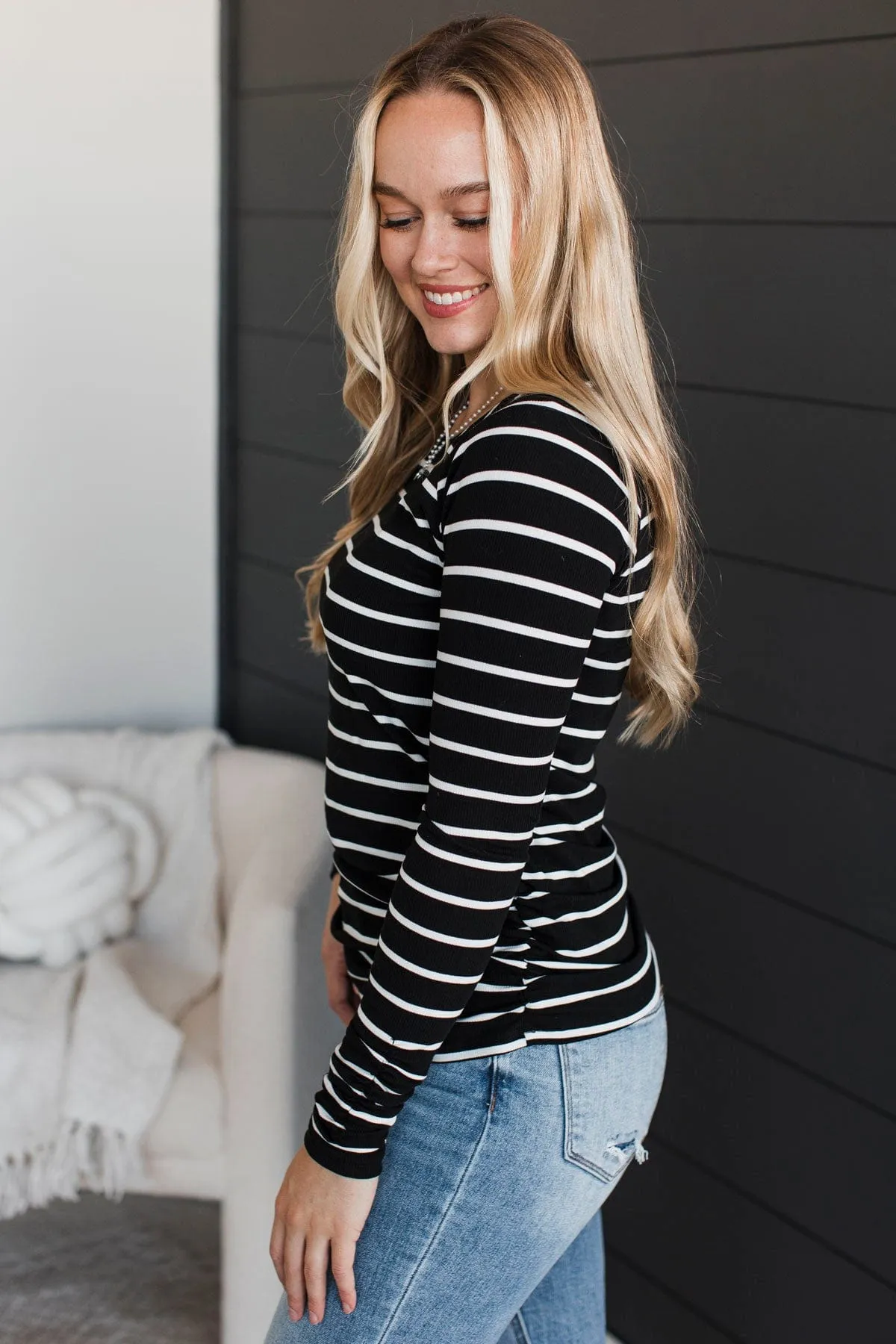 All That Really Matters Ruched Top- Black & Ivory