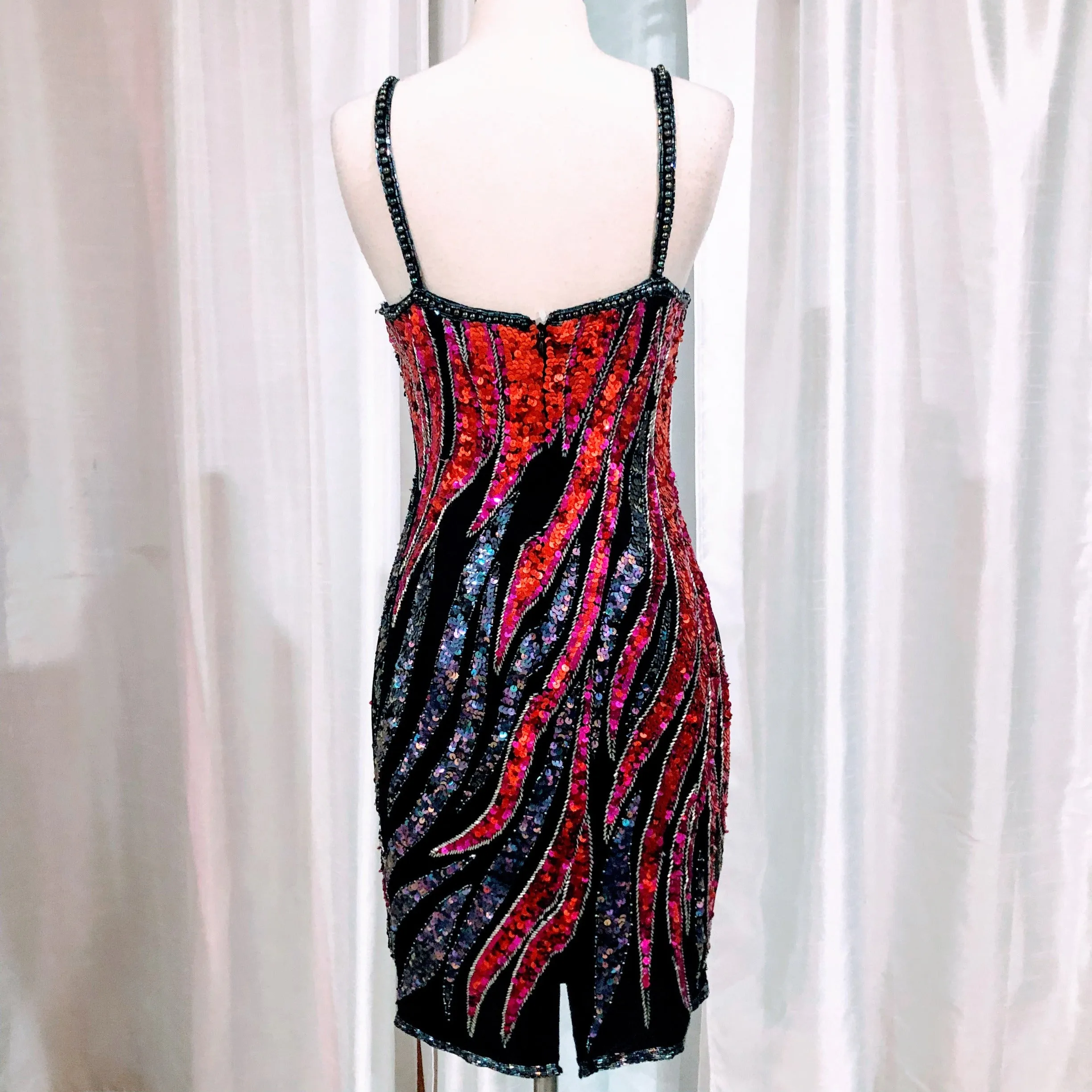 ALYCE PARIS DESIGNS Multi-color Spaghetti Strap Sequin Short Dress Size 6