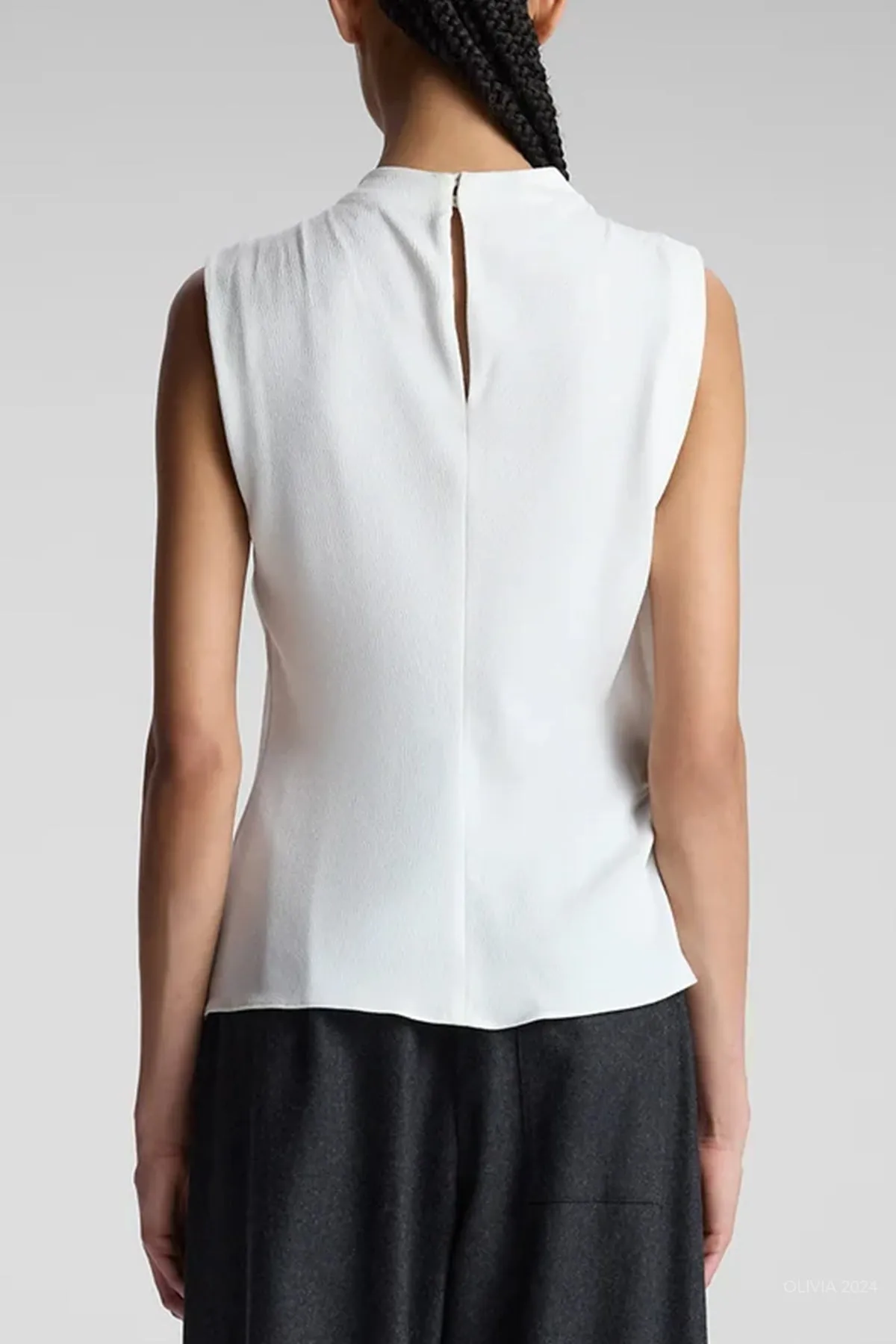 Amira Ruched Sleeveless Top in Off-White