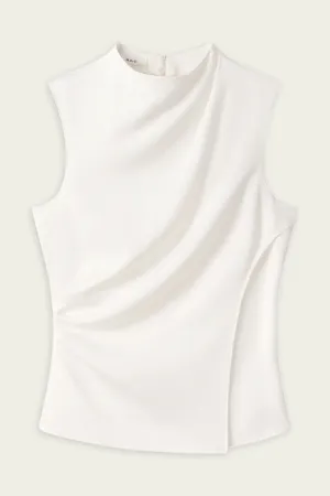 Amira Ruched Sleeveless Top in Off-White