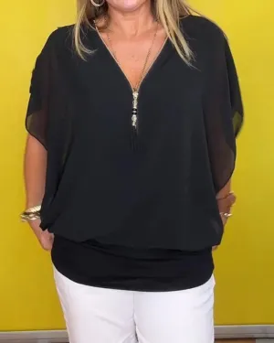 ANARA - Chiffon Zip-up Top