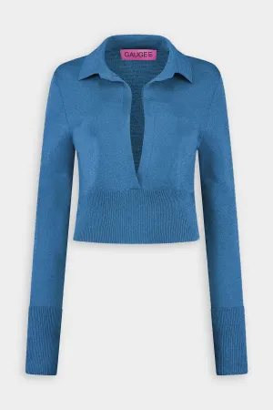 Arendal Long Sleeve Deep-V Top in Deep Lagoon