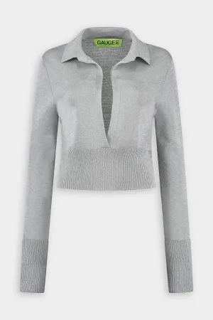 Arendal Long Sleeve Deep-V Top in Silver