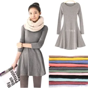 Autumn Winter Fashion Clothes Spring Women Dress 100% Cotton Dress Female Long Sleeve Dress O-Neck Woolen Dresses