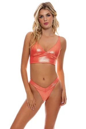 BABES JUST WANT SUN - Cross Back Bustier Top & Banded High Leg Ruched Back Bottom • Amber