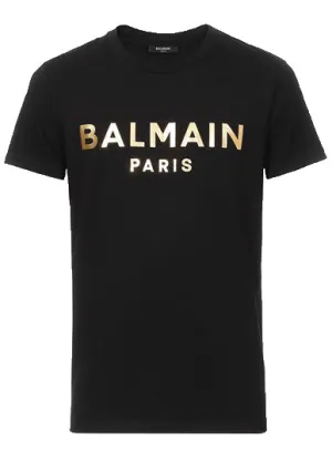 Balmain Gold Foil Print Tee - Black