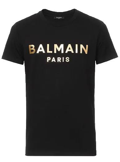 Balmain Gold Foil Print Tee - Black