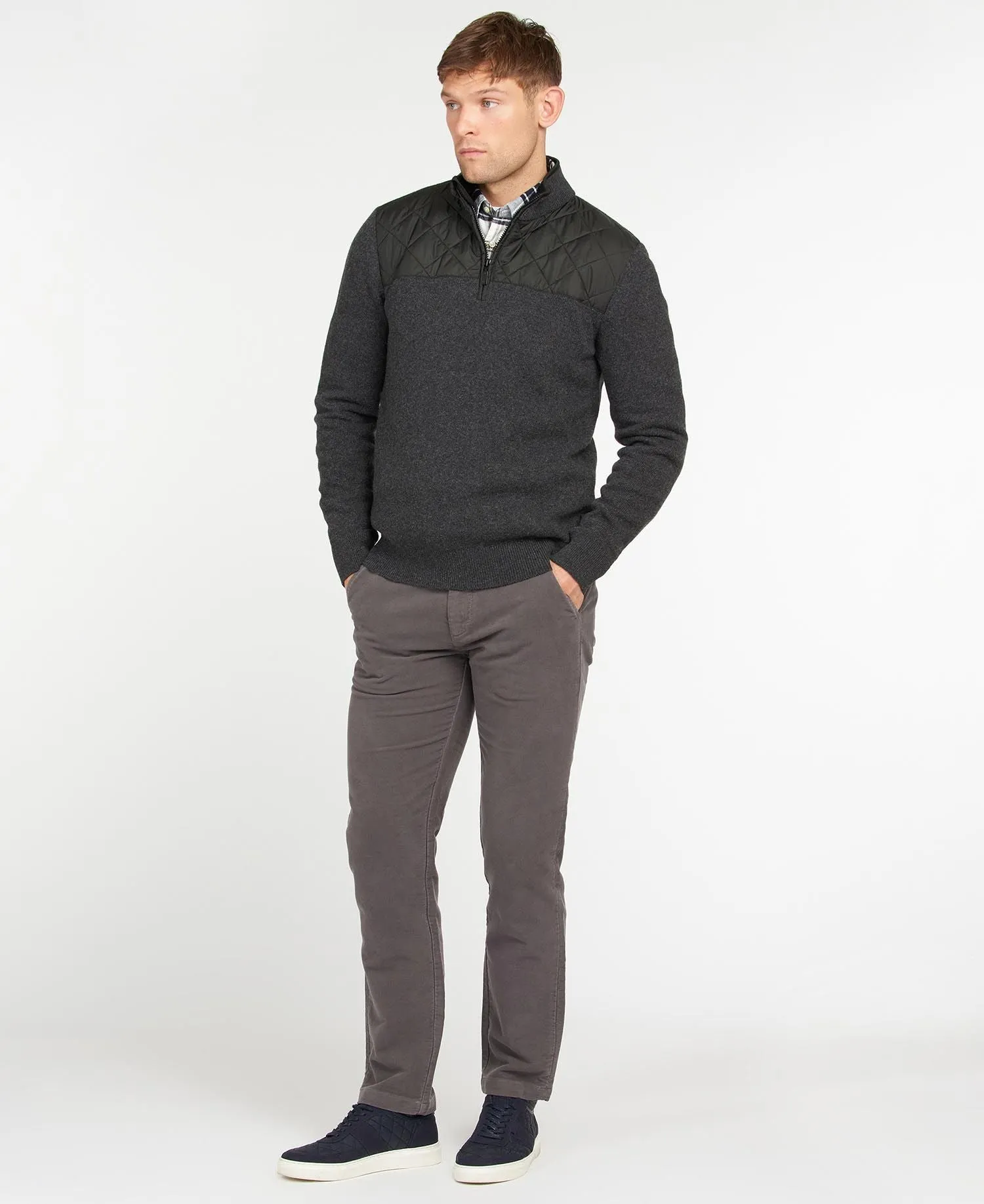 BARBOUR ESSENTIAL DIAMOND QUILT HALF ZIP SWEATSHIRT - CHARCOAL