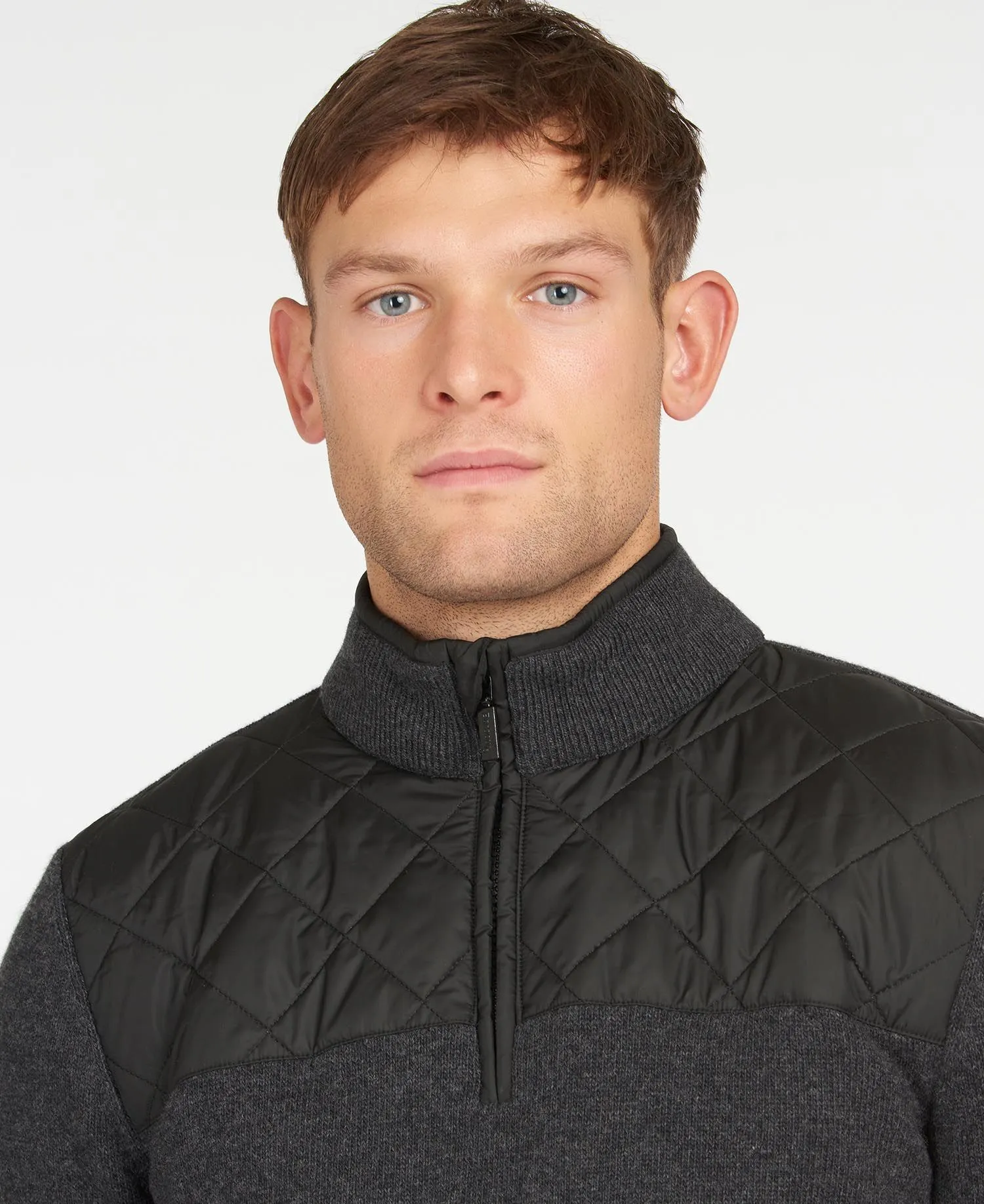 BARBOUR ESSENTIAL DIAMOND QUILT HALF ZIP SWEATSHIRT - CHARCOAL