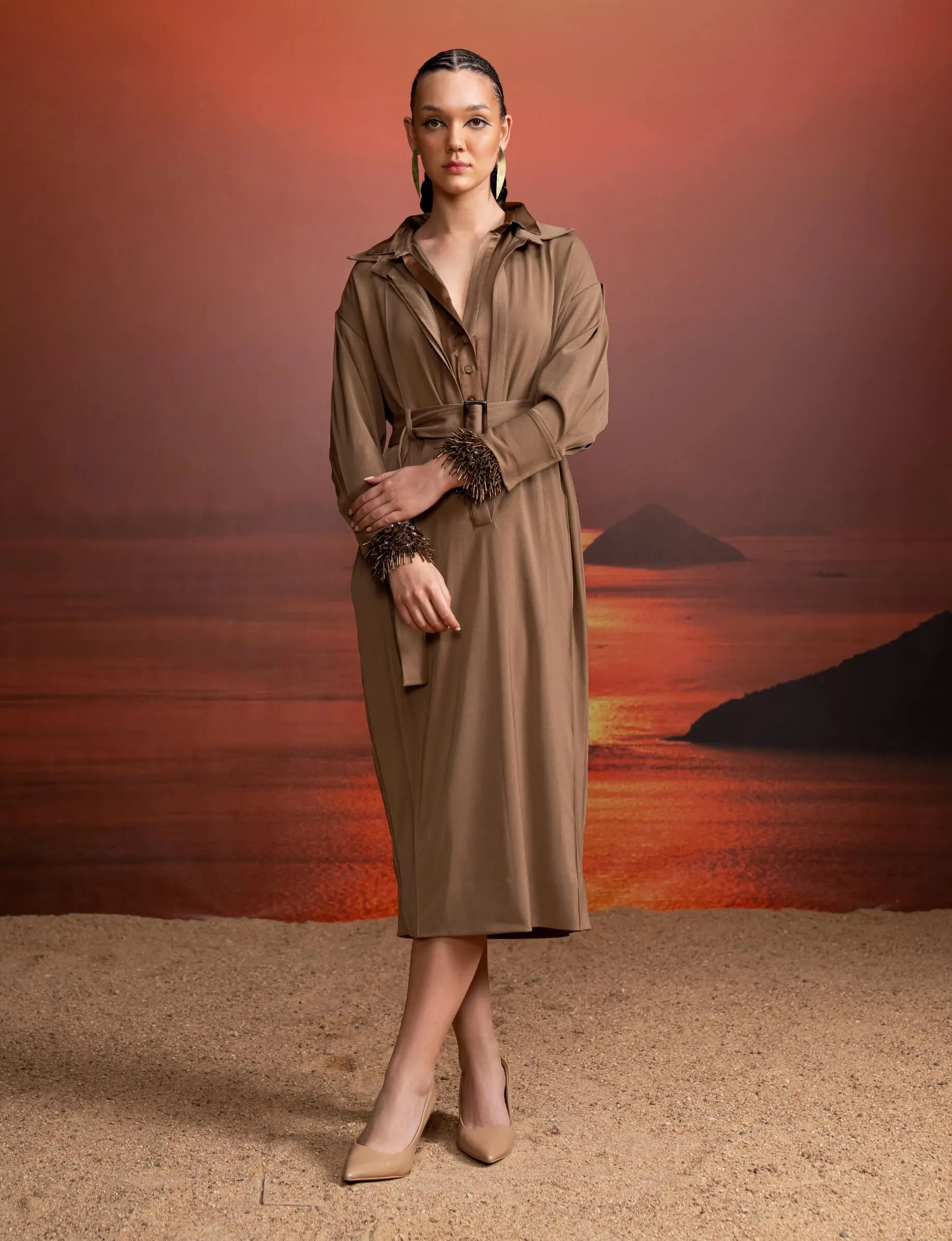 Beige shirt dress and belt