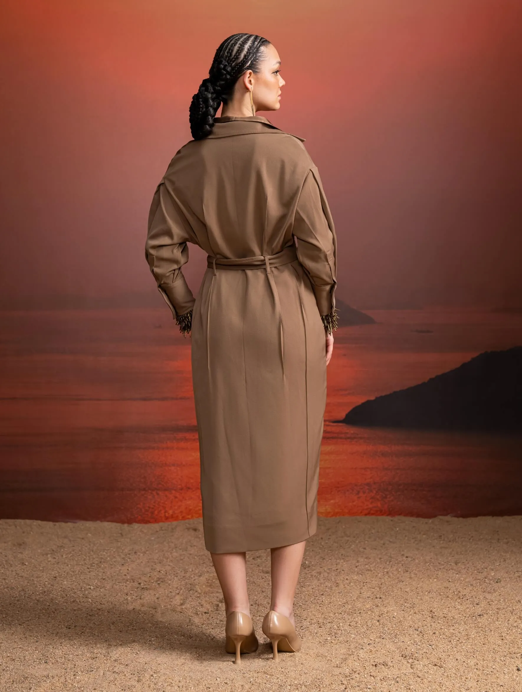 Beige shirt dress and belt