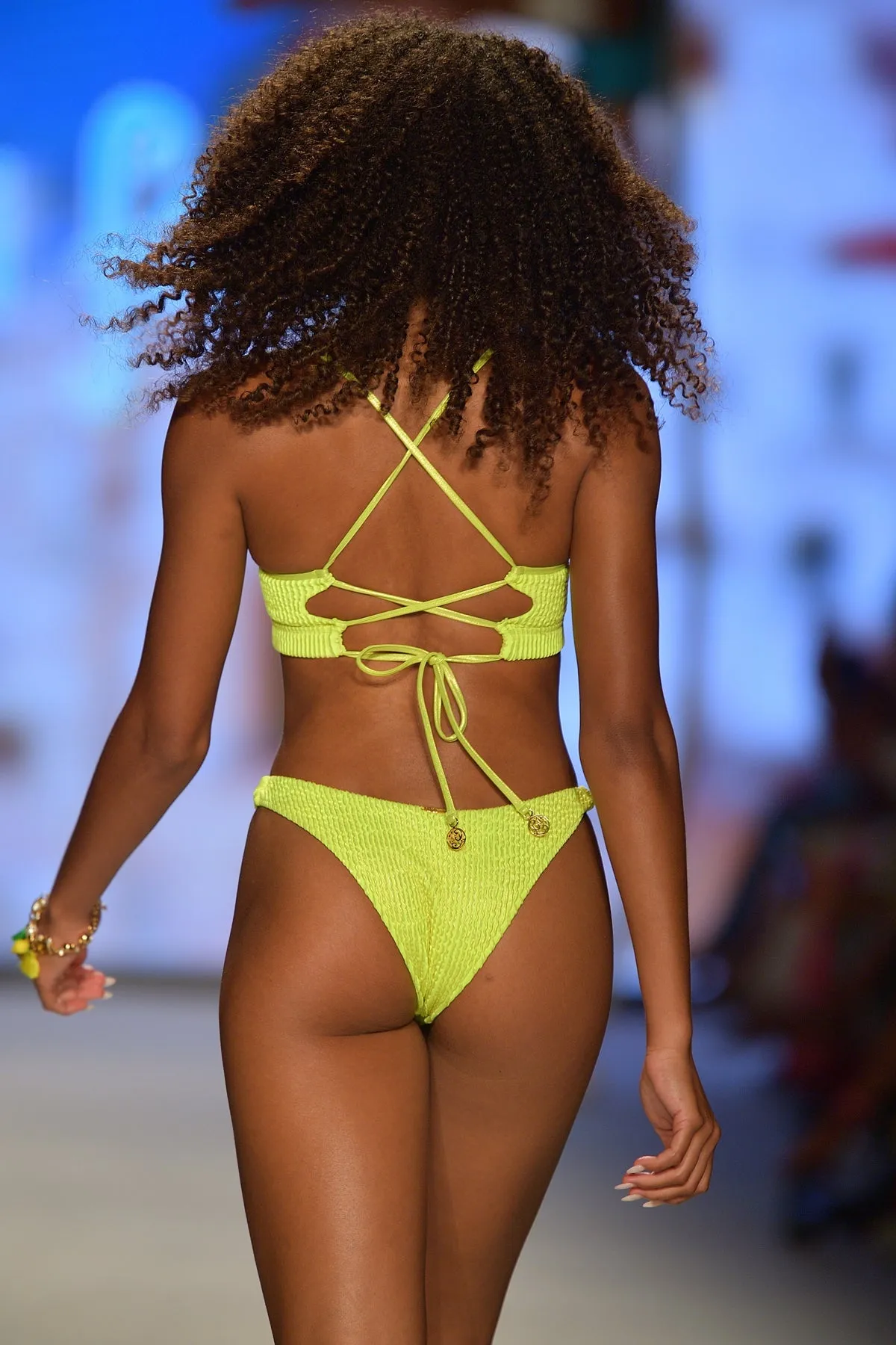 BELLA - Underwire Top & High Leg Brazilian Bottom • Shiny Neon Yellow Runway
