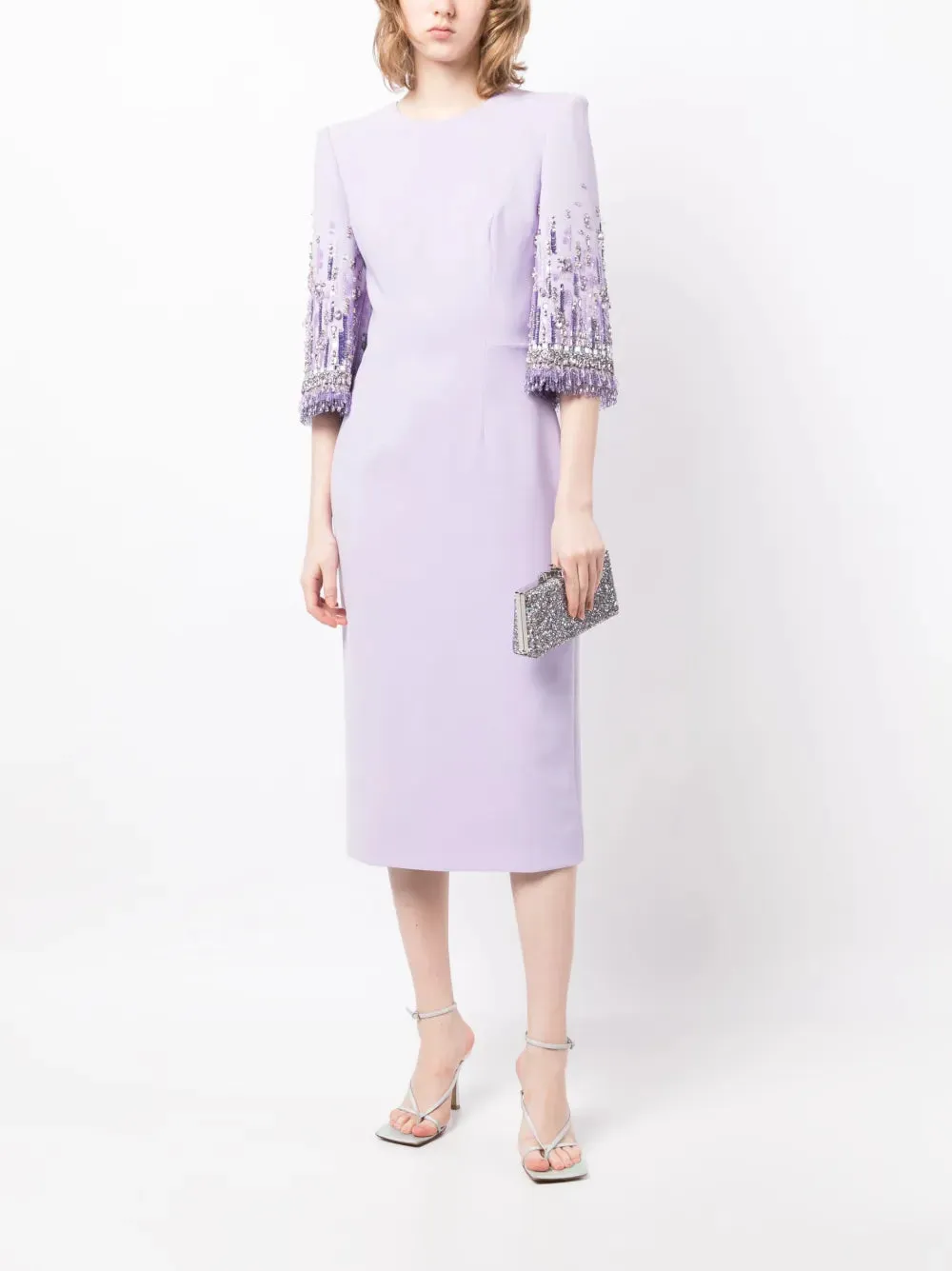 bergman embellished crepe midi dress in lavender