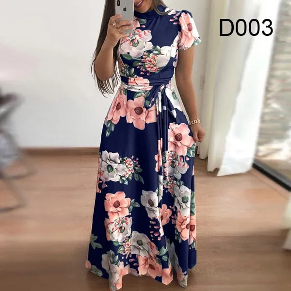 BerryBetty - Flower Print Long Sleeve Maxi Dress Spring Autumn Casual Slim Sashes Long Dress Women Elegant Robe Party Dresses Plus Size S-5XL