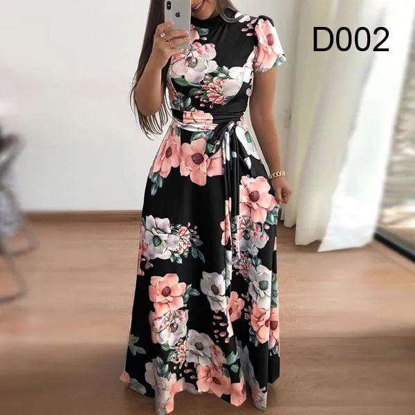 BerryBetty - Flower Print Long Sleeve Maxi Dress Spring Autumn Casual Slim Sashes Long Dress Women Elegant Robe Party Dresses Plus Size S-5XL
