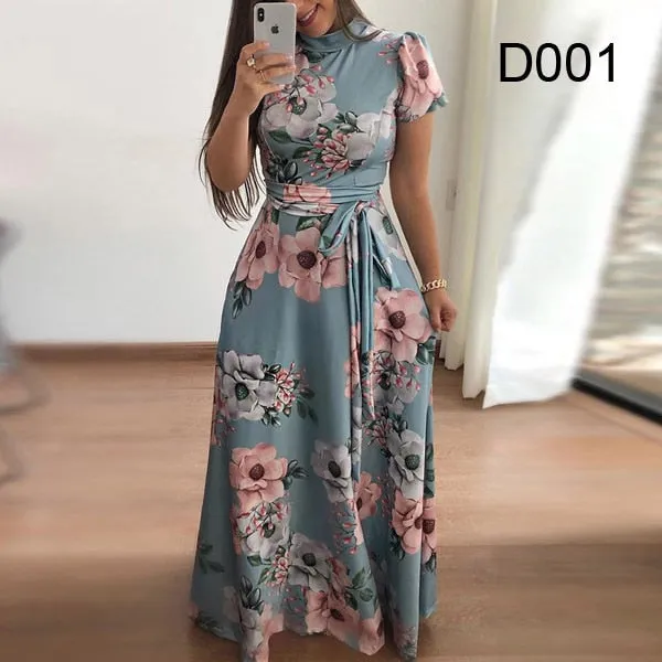 BerryBetty - Flower Print Long Sleeve Maxi Dress Spring Autumn Casual Slim Sashes Long Dress Women Elegant Robe Party Dresses Plus Size S-5XL