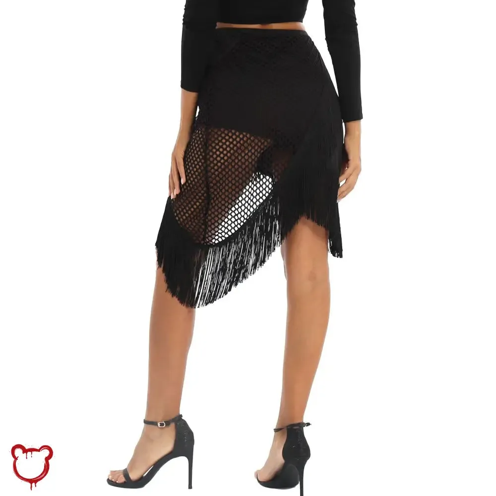 Black Fishnet Fringe Skirt