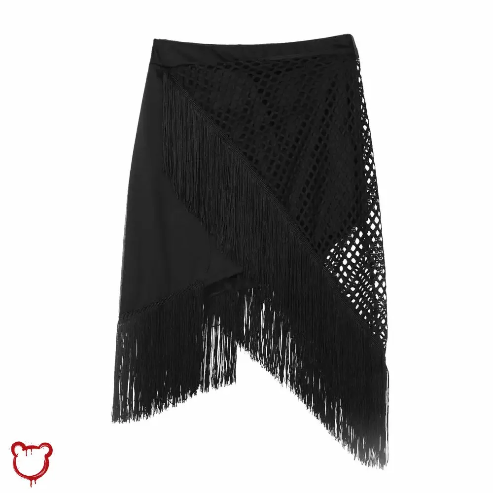 Black Fishnet Fringe Skirt