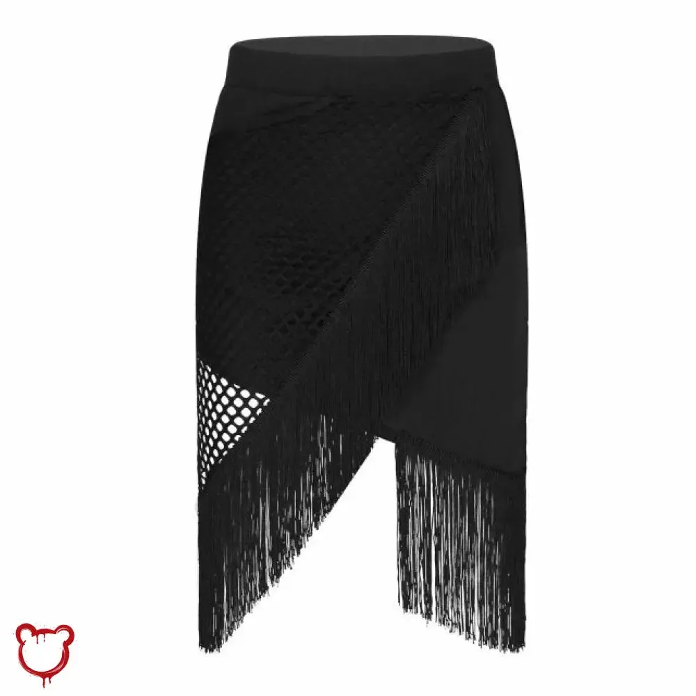 Black Fishnet Fringe Skirt