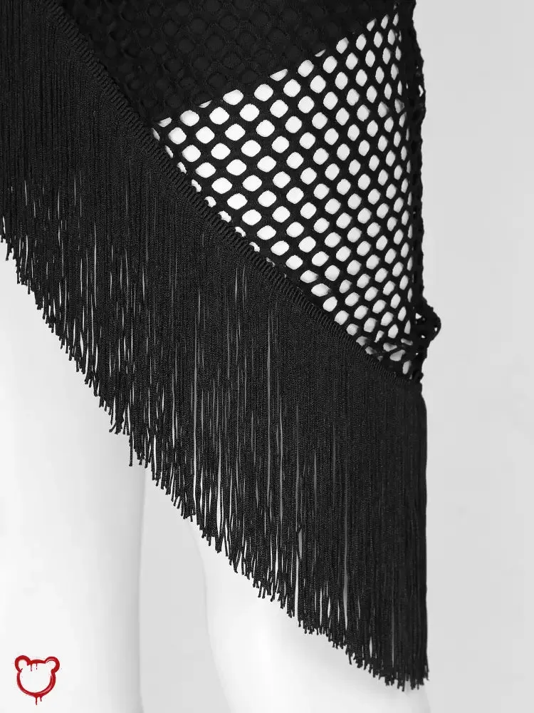 Black Fishnet Fringe Skirt