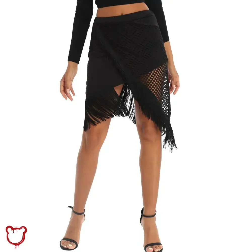Black Fishnet Fringe Skirt