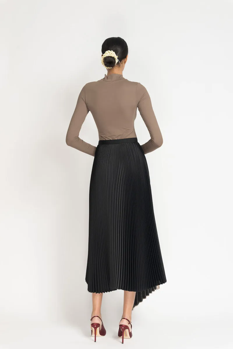 Black Gazar Pleated Skirt with Black/Gold Ombre Lurex Insert