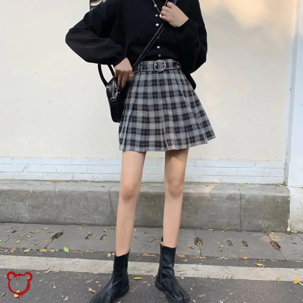 Black Grey Plaid Skirt
