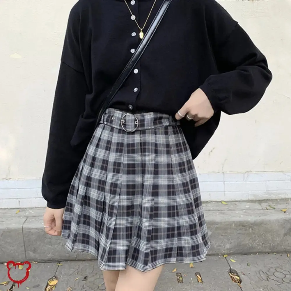 Black Grey Plaid Skirt