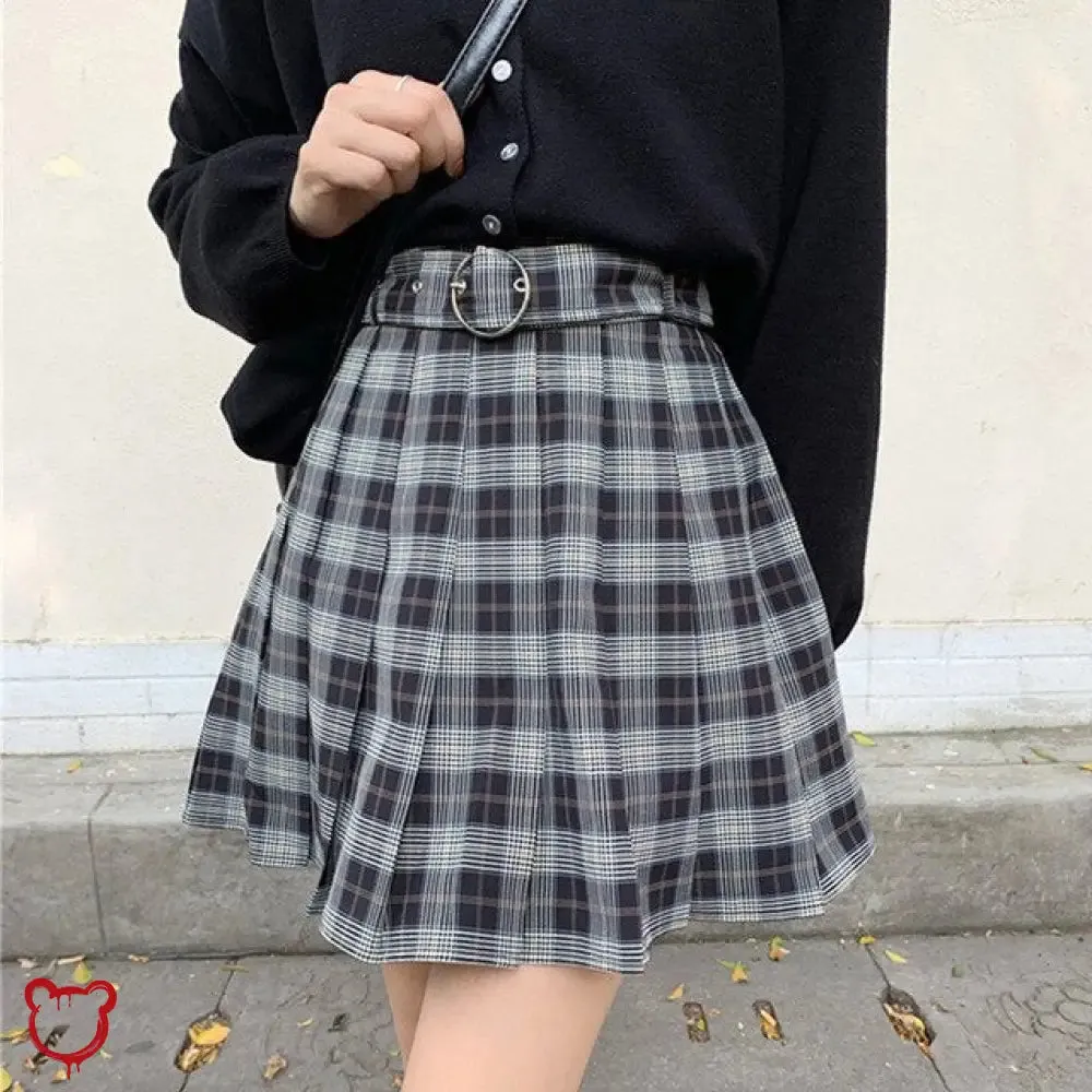 Black Grey Plaid Skirt