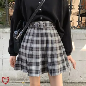 Black Grey Plaid Skirt