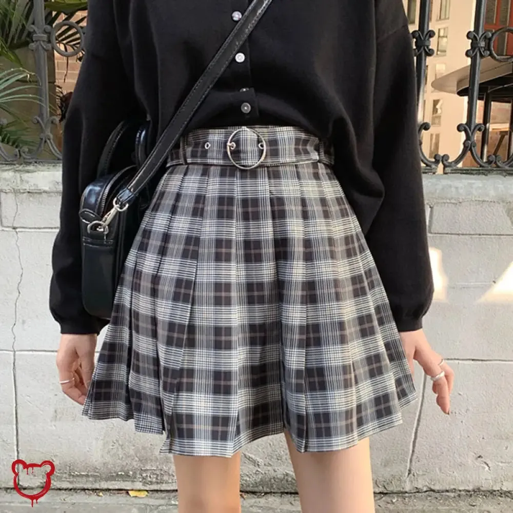 Black Grey Plaid Skirt