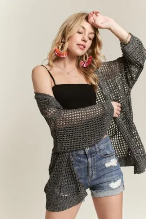 Black Silver Metallic Open Weave Cardigan