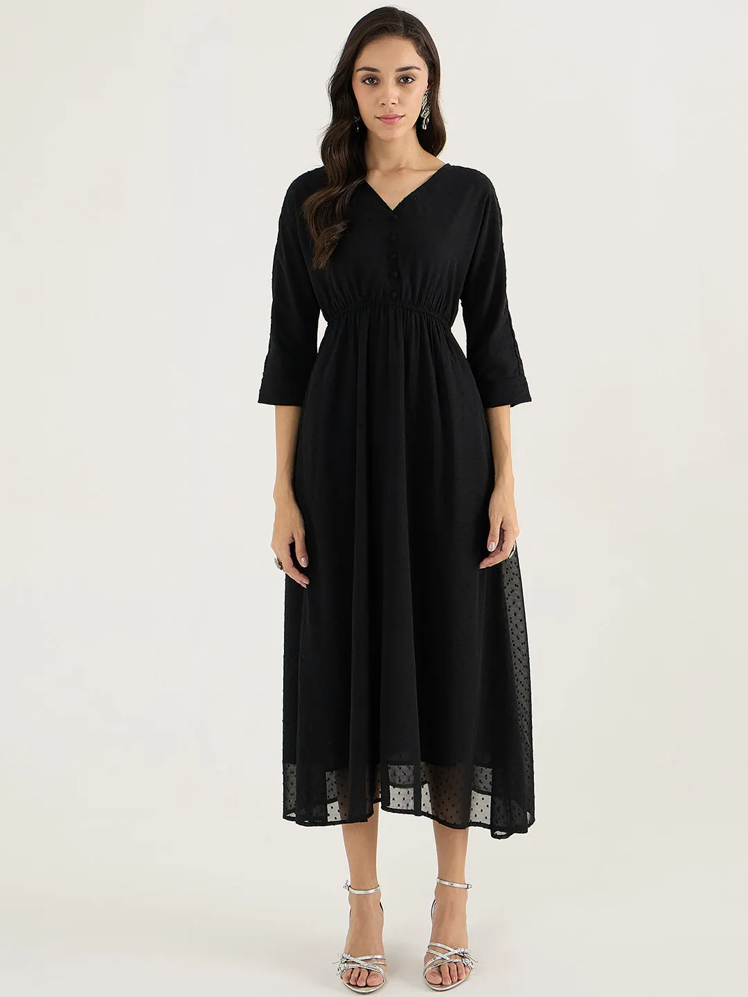 Black Swiss Dot Maxi Dress