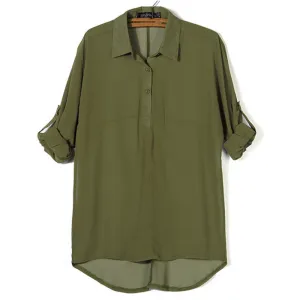 Blouse Women Long Batwing Sleeve Chiffon Shirts Turn-down Collar Casual Loose See Through Tops Plus Size