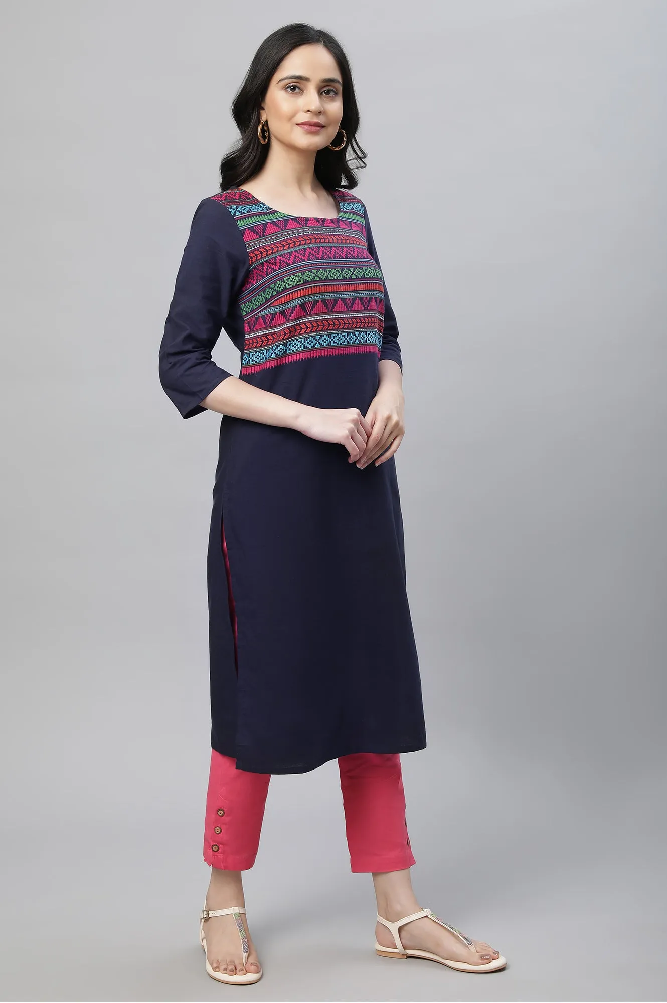 Blue Casual Kurta, Pants & Dupatta Set