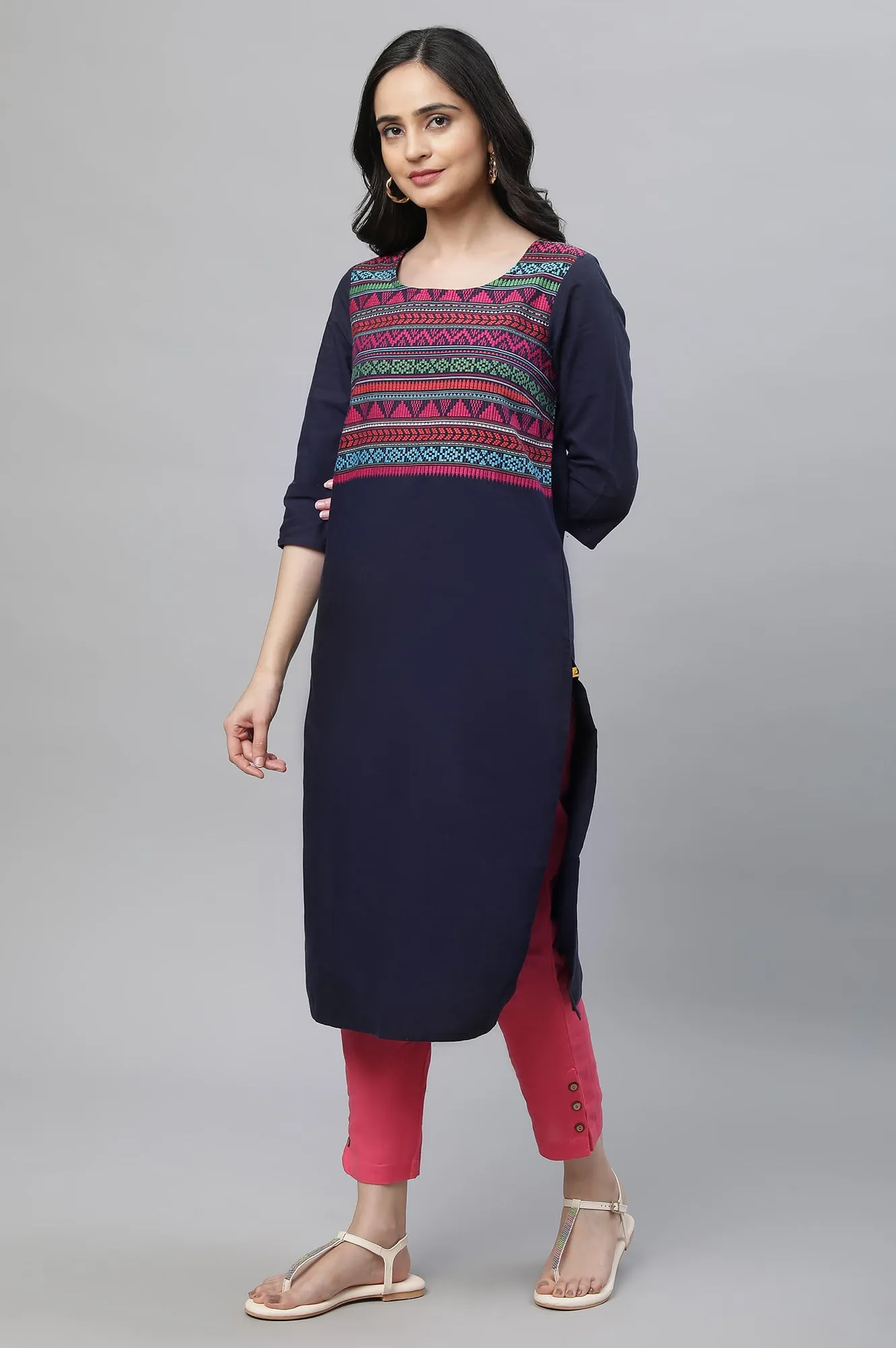 Blue Casual Kurta, Pants & Dupatta Set