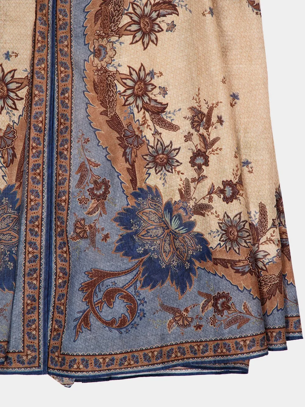 Blue Cream Indienne Floral Ascension Plunge Halter Maxi