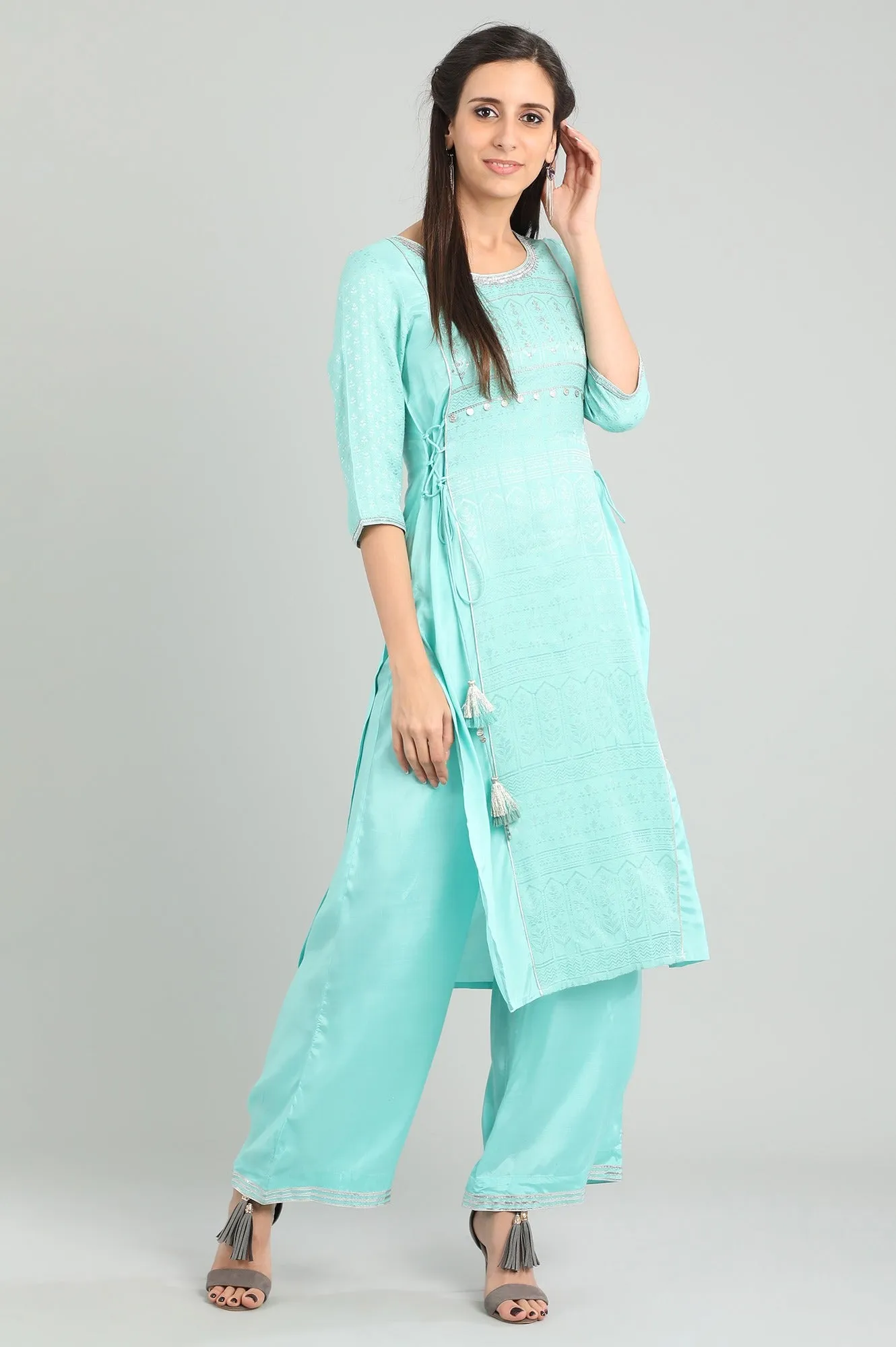 Blue Round Neck kurta Set