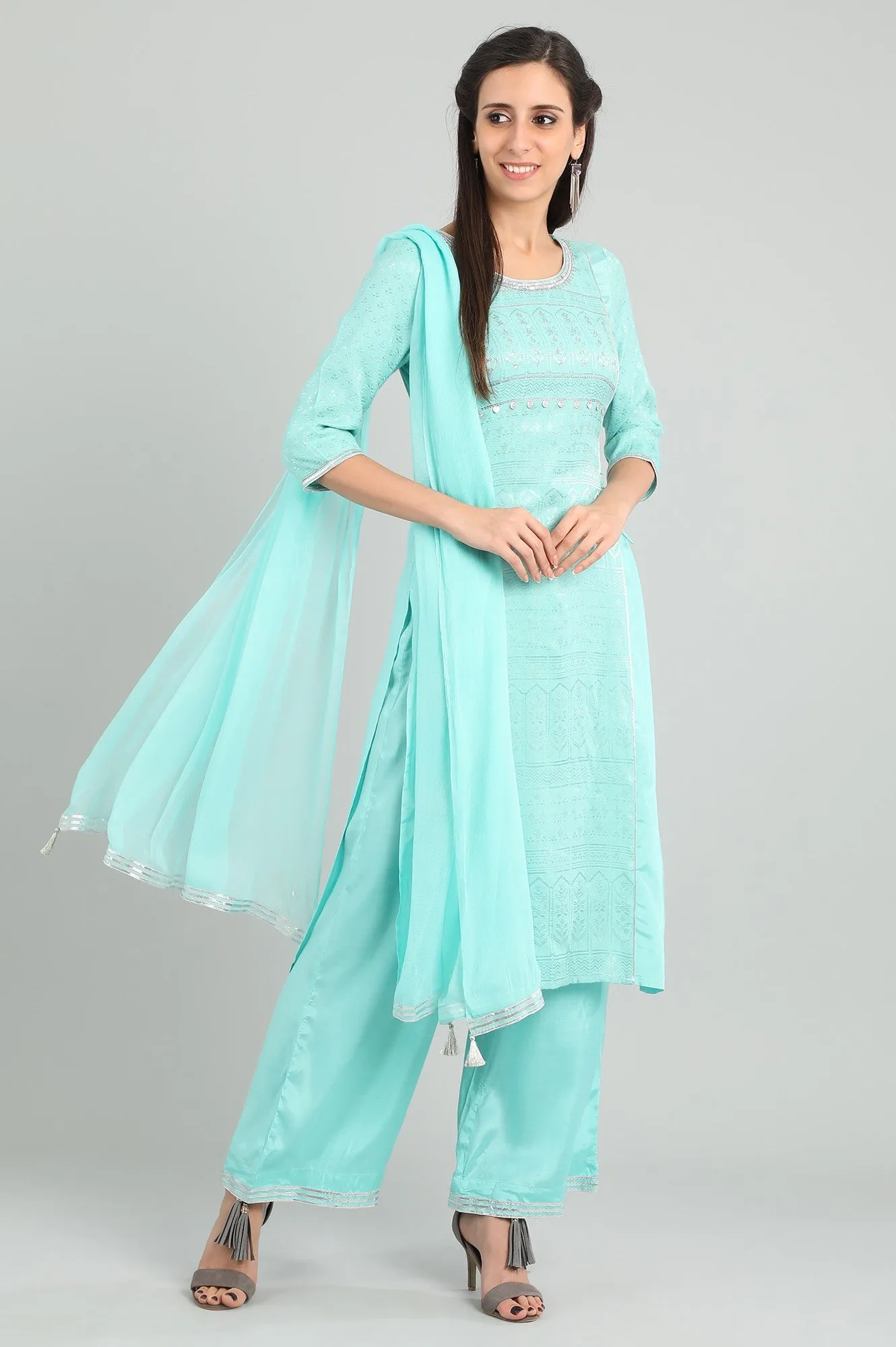 Blue Round Neck kurta Set