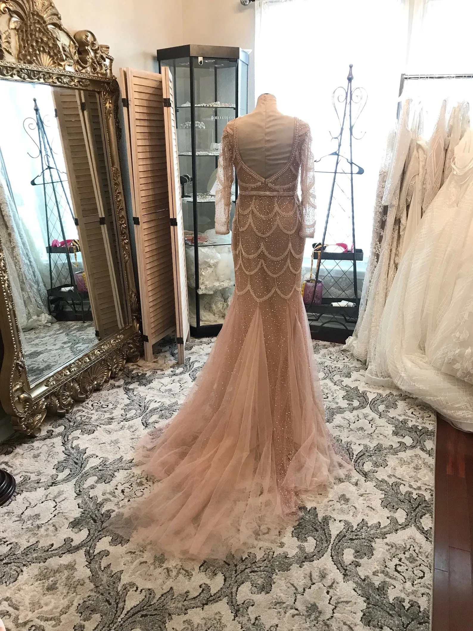 Blush Scallop Beading Trumpet Wedding Dress Alannah with Tulle Godets